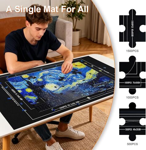 Large Puzzle Roll Up Mat with 8 Sorting Trays & Air Pump System, 46x26 Inch Portable Puzzle Storage Mat for 500 to 1500 Piece Puzzles, Includes Storage Bag in Saudi Arabia