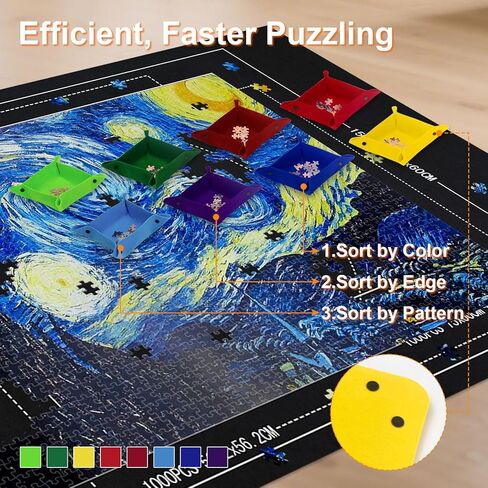 Large Puzzle Roll Up Mat with 8 Sorting Trays & Air Pump System, 46x26 Inch Portable Puzzle Storage Mat for 500 to 1500 Piece Puzzles, Includes Storage Bag in Saudi Arabia