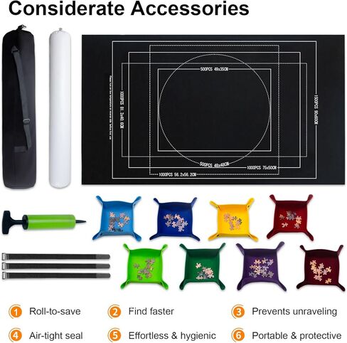 Large Puzzle Roll Up Mat with 8 Sorting Trays & Air Pump System, 46x26 Inch Portable Puzzle Storage Mat for 500 to 1500 Piece Puzzles, Includes Storage Bag in Saudi Arabia