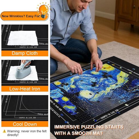Large Puzzle Roll Up Mat with 8 Sorting Trays & Air Pump System, 46x26 Inch Portable Puzzle Storage Mat for 500 to 1500 Piece Puzzles, Includes Storage Bag in Saudi Arabia