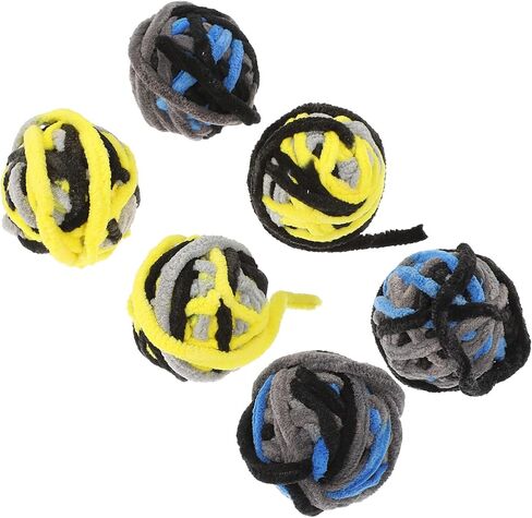 Luxshiny 6pcs Cat Plush Yarn Balls with Rope, Soft Interactive Chew for Indoor Kittens, Sturdy Cat Playthings in Blue and Yellow for Home Use in Kuwait