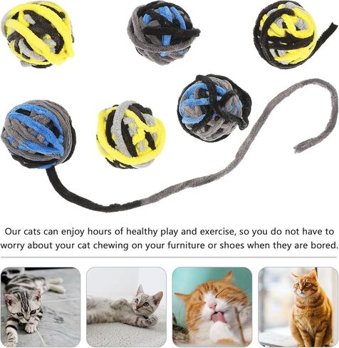 Luxshiny 6pcs Cat Plush Yarn Balls with Rope, Soft Interactive Chew for Indoor Kittens, Sturdy Cat Playthings in Blue and Yellow for Home Use in Kuwait