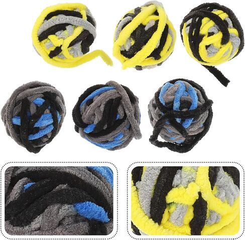Luxshiny 6pcs Cat Plush Yarn Balls with Rope, Soft Interactive Chew for Indoor Kittens, Sturdy Cat Playthings in Blue and Yellow for Home Use in Kuwait