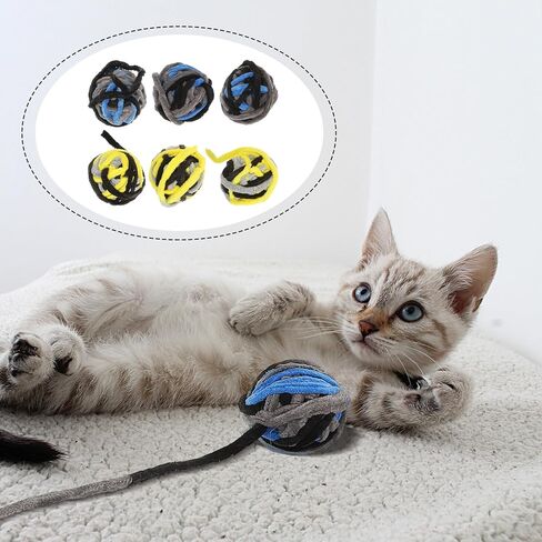 Luxshiny 6pcs Cat Plush Yarn Balls with Rope, Soft Interactive Chew for Indoor Kittens, Sturdy Cat Playthings in Blue and Yellow for Home Use in Kuwait