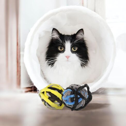 Luxshiny 6pcs Cat Plush Yarn Balls with Rope, Soft Interactive Chew for Indoor Kittens, Sturdy Cat Playthings in Blue and Yellow for Home Use in Kuwait