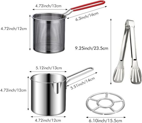 Deep Fryer Pot Set, Small Deep Fryer Pot with Handle & Strainer Basket, Oil Strainer Container, Bacon Grease Saver Stainless Steel Frying Pan for French Fries, Fish, Chicken in Kuwait