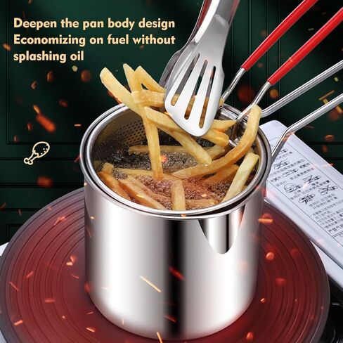 Deep Fryer Pot Set, Small Deep Fryer Pot with Handle & Strainer Basket, Oil Strainer Container, Bacon Grease Saver Stainless Steel Frying Pan for French Fries, Fish, Chicken in Kuwait