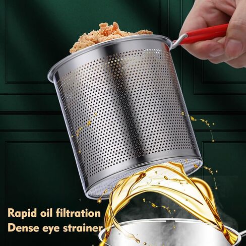 Deep Fryer Pot Set, Small Deep Fryer Pot with Handle & Strainer Basket, Oil Strainer Container, Bacon Grease Saver Stainless Steel Frying Pan for French Fries, Fish, Chicken in Kuwait