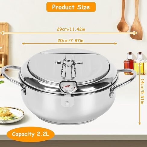 Deep Fryer Pot,11"/ 4.4 QTJapanese Tempura Deep Fryer With Thermometer Lid And Oil Drip Drainer Rack Stainless Steel for French Fries Chicken Wings and Shrimp 7.9 Inch Deep Fryer Pot in Saudi Arabia