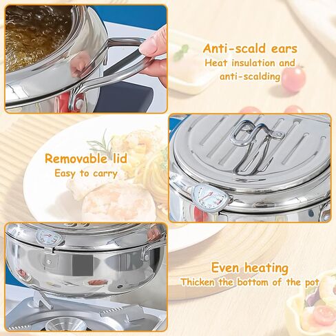 Deep Fryer Pot,11"/ 4.4 QTJapanese Tempura Deep Fryer With Thermometer Lid And Oil Drip Drainer Rack Stainless Steel for French Fries Chicken Wings and Shrimp 7.9 Inch Deep Fryer Pot in Saudi Arabia