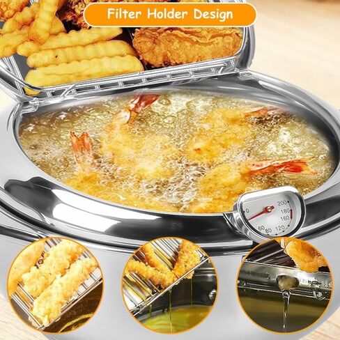 Deep Fryer Pot,11"/ 4.4 QTJapanese Tempura Deep Fryer With Thermometer Lid And Oil Drip Drainer Rack Stainless Steel for French Fries Chicken Wings and Shrimp 7.9 Inch Deep Fryer Pot in Saudi Arabia