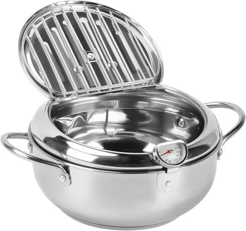 Deep Fryer Pot,11"/ 4.4 QTJapanese Tempura Deep Fryer With Thermometer Lid And Oil Drip Drainer Rack Stainless Steel for French Fries Chicken Wings and Shrimp 7.9 Inch Deep Fryer Pot in Saudi Arabia