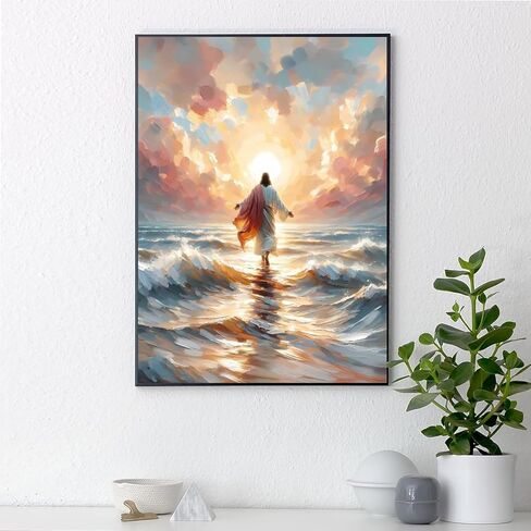 Jesus Diamond Art Kits for Adults,5D Sunset Beach Full Round Drill Diamond Painting Kits for Adults Beginners,DIY Diamond Painting Gem Art Kits for Gift Home Wall Decor 12x16inch in Saudi Arabia