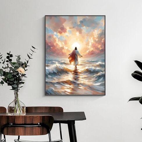 Jesus Diamond Art Kits for Adults,5D Sunset Beach Full Round Drill Diamond Painting Kits for Adults Beginners,DIY Diamond Painting Gem Art Kits for Gift Home Wall Decor 12x16inch in Saudi Arabia