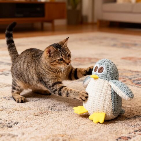 Cat Chew Toy, Soft Penguin Plush with Yellow Feet, Durable Teething Toy for Kittens and Adult Cats, Boredom Relief in Kuwait