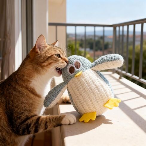 Cat Chew Toy, Soft Penguin Plush with Yellow Feet, Durable Teething Toy for Kittens and Adult Cats, Boredom Relief in Kuwait