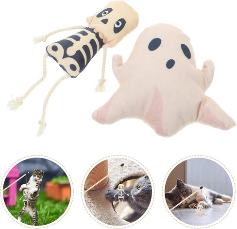 Mipcase Halloween Catnip Plush 2pcs Set – Soft White Ghost Skull Kitten Teasing for Indoor Cats, Interactive Chewable Plush Playthings in Saudi Arabia