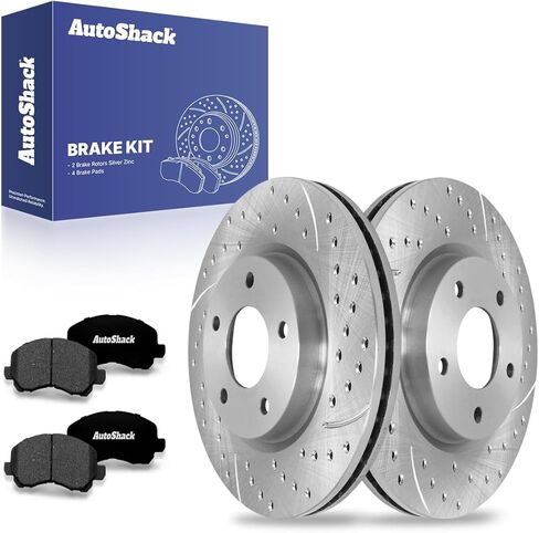 AutoShack Front Brake Kit Replacement for Jeep Patriot Compass 4WD FWD Drilled & Slotted E-Coated Disc Brake Rotors Black Ceramic Brakes Pads 11.57" 294 mm SCDPR6304063040866 in Saudi Arabia