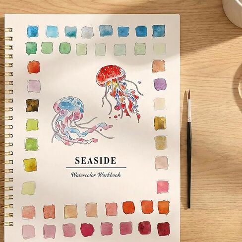 Beginner Watercolor Painting Kit with Seaside Watercolor Workbook, 12 Colors Watercolor Paint Set, Paint Brushes Included, Easy Art Set for Beginners in Saudi Arabia