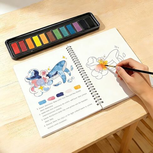 Beginner Watercolor Painting Kit with Seaside Watercolor Workbook, 12 Colors Watercolor Paint Set, Paint Brushes Included, Easy Art Set for Beginners in Saudi Arabia