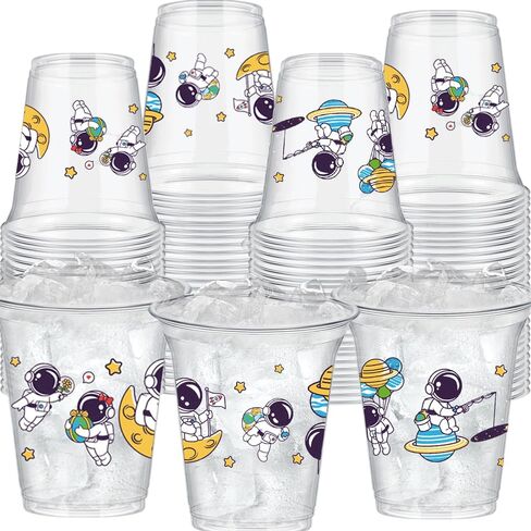 50Pcs Space Party Cups,12oz Astronaut Disposable Clear Plastic Drinking Cups for Outer Space Themed Party Decorations in Saudi Arabia
