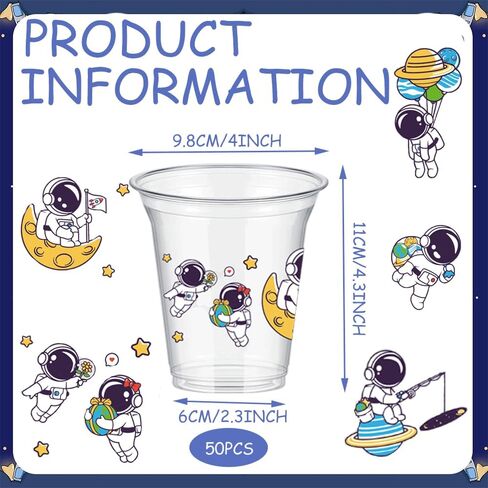 50Pcs Space Party Cups,12oz Astronaut Disposable Clear Plastic Drinking Cups for Outer Space Themed Party Decorations in Saudi Arabia