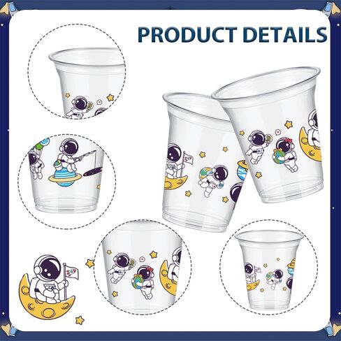 50Pcs Space Party Cups,12oz Astronaut Disposable Clear Plastic Drinking Cups for Outer Space Themed Party Decorations in Saudi Arabia
