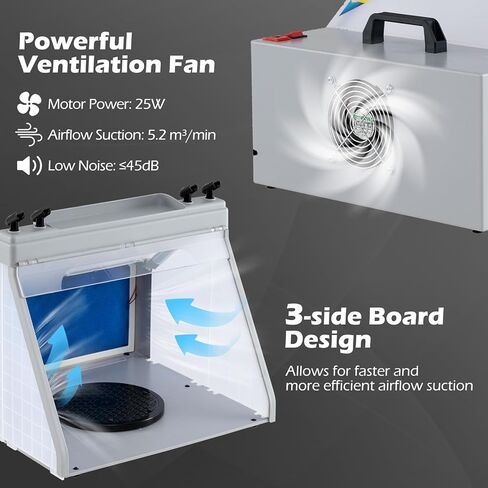 Goplus Portable Airbrush Spray Booth Kit, Lighted Painting Station w/ 3 LED Lights, Turntable & Spray Gun Holders, Foldable Spray Paint Booth w/Fan Filter & Extension Hose for Hobby, Model Painting in Saudi Arabia