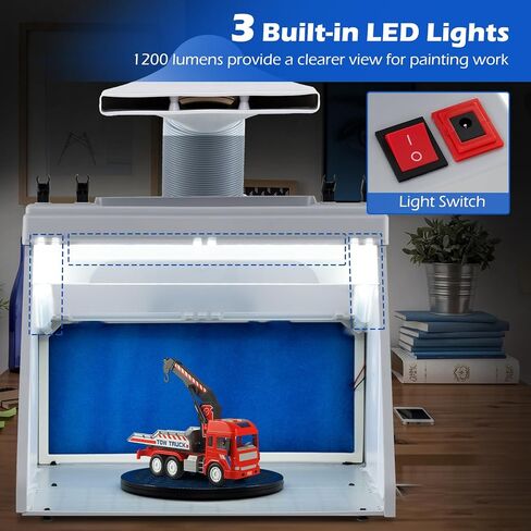 Goplus Portable Airbrush Spray Booth Kit, Lighted Painting Station w/ 3 LED Lights, Turntable & Spray Gun Holders, Foldable Spray Paint Booth w/Fan Filter & Extension Hose for Hobby, Model Painting in Saudi Arabia