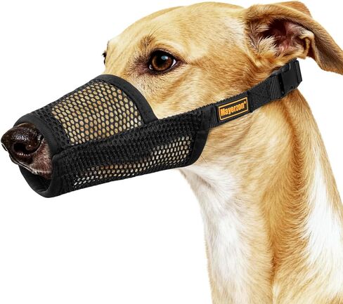 Mayerzon Greyhound Dog كمامة، كمامة شبكية ناعمة للكلاب طويلة الأنف لمنع الإفراط في العض والمضغ، مناسبة لزيارات الطبيب البيطري أثناء المشي، مما يسمح بتنفس الشرب (أسود، M) in Kuwait