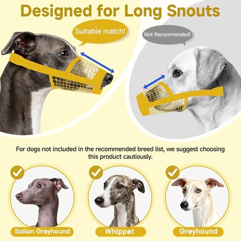 Mayerzon Greyhound Dog كمامة، كمامة شبكية ناعمة للكلاب طويلة الأنف لمنع الإفراط في العض والمضغ، مناسبة لزيارات الطبيب البيطري أثناء المشي، مما يسمح بتنفس الشرب (أسود، M) in Kuwait