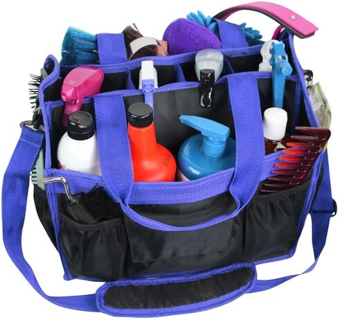 حقيبة حمل من النايلون من Country Pride للخيول، قاعدة شبكية متينة، مقصورات داخلية كبيرة للبخاخات والزجاجات، جيوب مرنة خارجية، حزام كتف مبطن قابل للفصل، 35.56 سم × 30.48 سم × 22.86 سم (أسود) in Kuwait