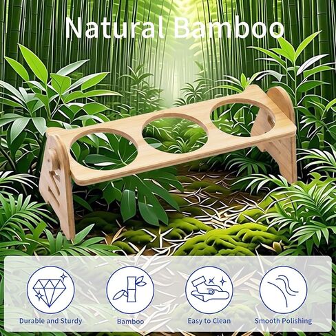 Raised Cat Bowl Stand with 3 Stainless Steel Bowls - 4-Level Height & 15° Angle Adjustable to Promote Proper Eating Posture, Natural Bamboo Base & Anti-Slip Mat for All Life Stages in Saudi Arabia