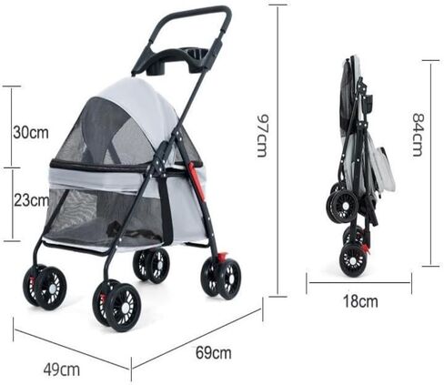 Pet Strollers Pet Cat and Dog Stroller Dog and Cat Teddy Stroller Lightweight Foldable Small Pet Dog Stroller When Going Out Pet Stroller Medium(Black) in Kuwait