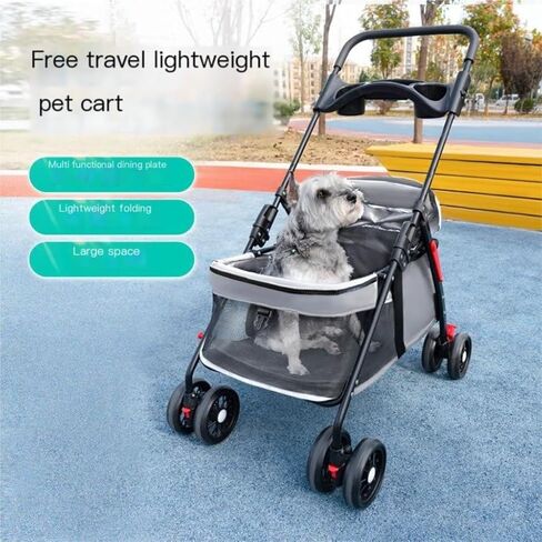 Pet Strollers Pet Cat and Dog Stroller Dog and Cat Teddy Stroller Lightweight Foldable Small Pet Dog Stroller When Going Out Pet Stroller Medium(Black) in Kuwait