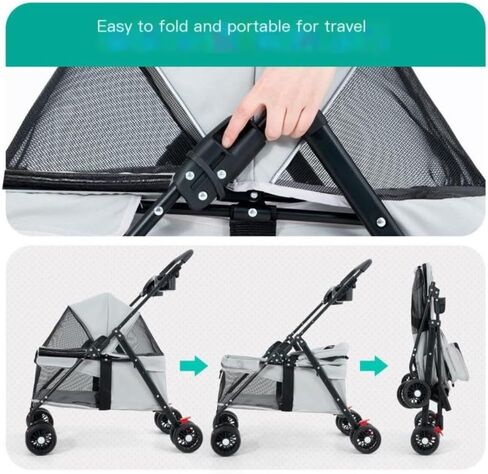 Pet Strollers Pet Cat and Dog Stroller Dog and Cat Teddy Stroller Lightweight Foldable Small Pet Dog Stroller When Going Out Pet Stroller Medium(Black) in Kuwait