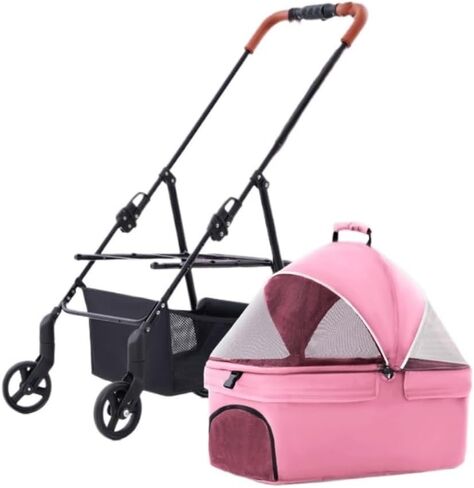 عربات الحيوانات الأليفة، عربة الحيوانات الأليفة، عربة الكلاب والقطط، عربة كلب صغيرة للحيوانات الأليفة، دراجة أحادية قابلة للفصل وقابلة للطي عند الخروج، عربة حيوانات أليفة متوسطة (وردي) in Kuwait