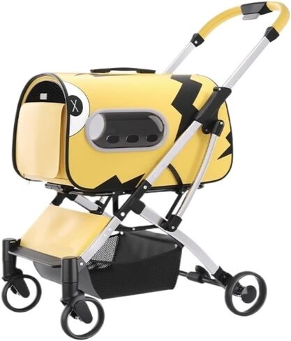 عربات الحيوانات الأليفة عربة الحيوانات الأليفة للقطط والكلاب، قابلة للطي منفصلة حقيبة القط نوع الحيوانات الأليفة نزهة عربة صغيرة ومتوسطة الحجم عربة الحيوانات الأليفة متوسطة (أصفر) in Kuwait