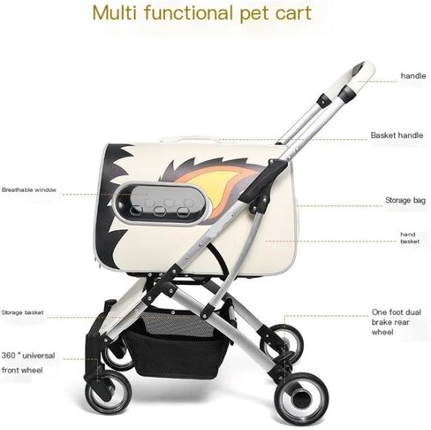عربات الحيوانات الأليفة عربة الحيوانات الأليفة للقطط والكلاب، قابلة للطي منفصلة حقيبة القط نوع الحيوانات الأليفة نزهة عربة صغيرة ومتوسطة الحجم عربة الحيوانات الأليفة متوسطة (أصفر) in Kuwait