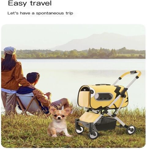 عربات الحيوانات الأليفة عربة الحيوانات الأليفة للقطط والكلاب، قابلة للطي منفصلة حقيبة القط نوع الحيوانات الأليفة نزهة عربة صغيرة ومتوسطة الحجم عربة الحيوانات الأليفة متوسطة (أصفر) in Kuwait