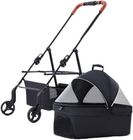 عربات الحيوانات الأليفة، عربة الحيوانات الأليفة، عربة الكلاب والقطط، عربة حيوانات أليفة صغيرة للنزهات، عربة أطفال خفيفة الوزن قابلة للفصل بعجلة واحدة متوسطة (أسود) in Kuwait