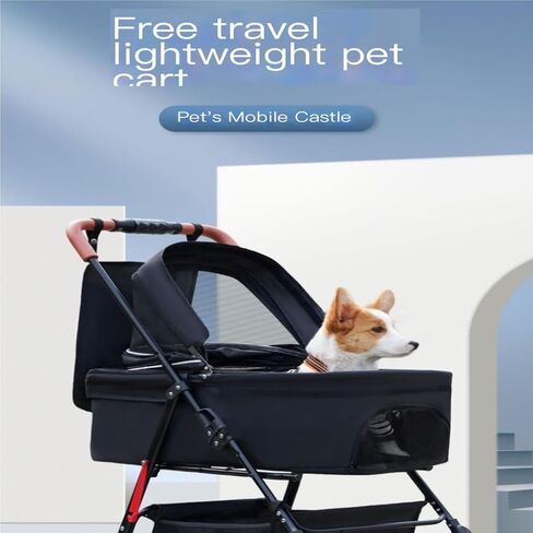 عربات الحيوانات الأليفة، عربة الحيوانات الأليفة، عربة الكلاب والقطط، عربة حيوانات أليفة صغيرة للنزهات، عربة أطفال خفيفة الوزن قابلة للفصل بعجلة واحدة متوسطة (أسود) in Kuwait