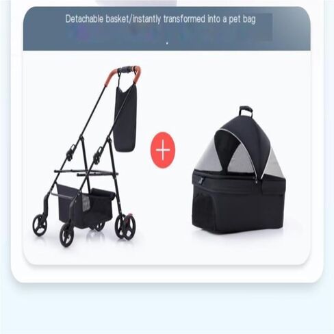 عربات الحيوانات الأليفة، عربة الحيوانات الأليفة، عربة الكلاب والقطط، عربة حيوانات أليفة صغيرة للنزهات، عربة أطفال خفيفة الوزن قابلة للفصل بعجلة واحدة متوسطة (أسود) in Kuwait