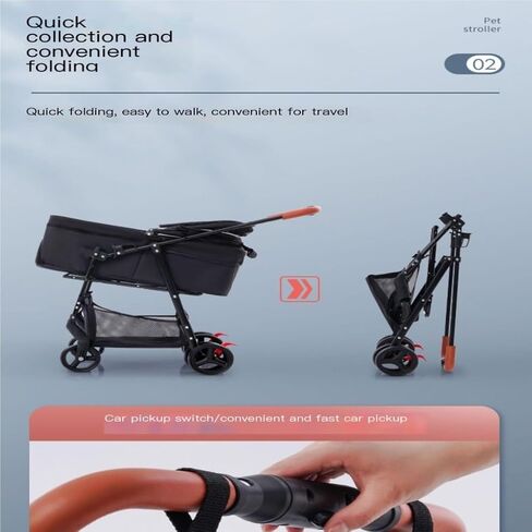 عربات الحيوانات الأليفة، عربة الحيوانات الأليفة، عربة الكلاب والقطط، عربة حيوانات أليفة صغيرة للنزهات، عربة أطفال خفيفة الوزن قابلة للفصل بعجلة واحدة متوسطة (أسود) in Kuwait