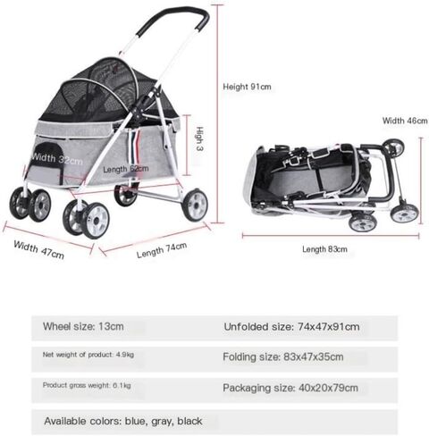 عربات الحيوانات الأليفة خفيفة الوزن، عربة سفر للحيوانات الأليفة، صغيرة ومتوسطة الحجم، قابلة للتنفس، عربة جرو قابلة للطي، عربة سفر للحيوانات الأليفة، متوسطة (أزرق) in Kuwait