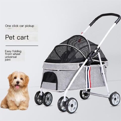 عربات الحيوانات الأليفة خفيفة الوزن، عربة سفر للحيوانات الأليفة، صغيرة ومتوسطة الحجم، قابلة للتنفس، عربة جرو قابلة للطي، عربة سفر للحيوانات الأليفة، متوسطة (أزرق) in Kuwait