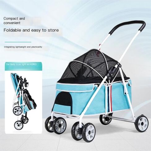 عربات الحيوانات الأليفة خفيفة الوزن، عربة سفر للحيوانات الأليفة، صغيرة ومتوسطة الحجم، قابلة للتنفس، عربة جرو قابلة للطي، عربة سفر للحيوانات الأليفة، متوسطة (أزرق) in Kuwait