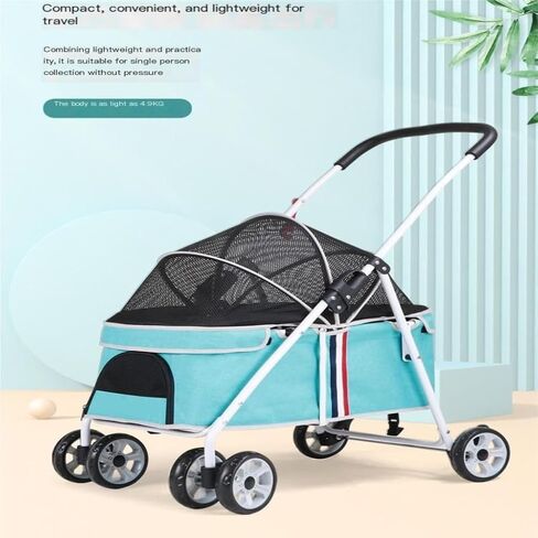 عربات الحيوانات الأليفة خفيفة الوزن، عربة سفر للحيوانات الأليفة، صغيرة ومتوسطة الحجم، قابلة للتنفس، عربة جرو قابلة للطي، عربة سفر للحيوانات الأليفة، متوسطة (أزرق) in Kuwait