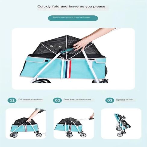 عربات الحيوانات الأليفة خفيفة الوزن، عربة سفر للحيوانات الأليفة، صغيرة ومتوسطة الحجم، قابلة للتنفس، عربة جرو قابلة للطي، عربة سفر للحيوانات الأليفة، متوسطة (أزرق) in Kuwait