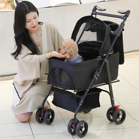Pet Strollers Pet Stroller for Outings, Small Pull Cart, Puppy Stroller, Dog Walking Cart, Small, Lightweight, Foldable Cat Pet Stroller Medium(Black,C) in Kuwait